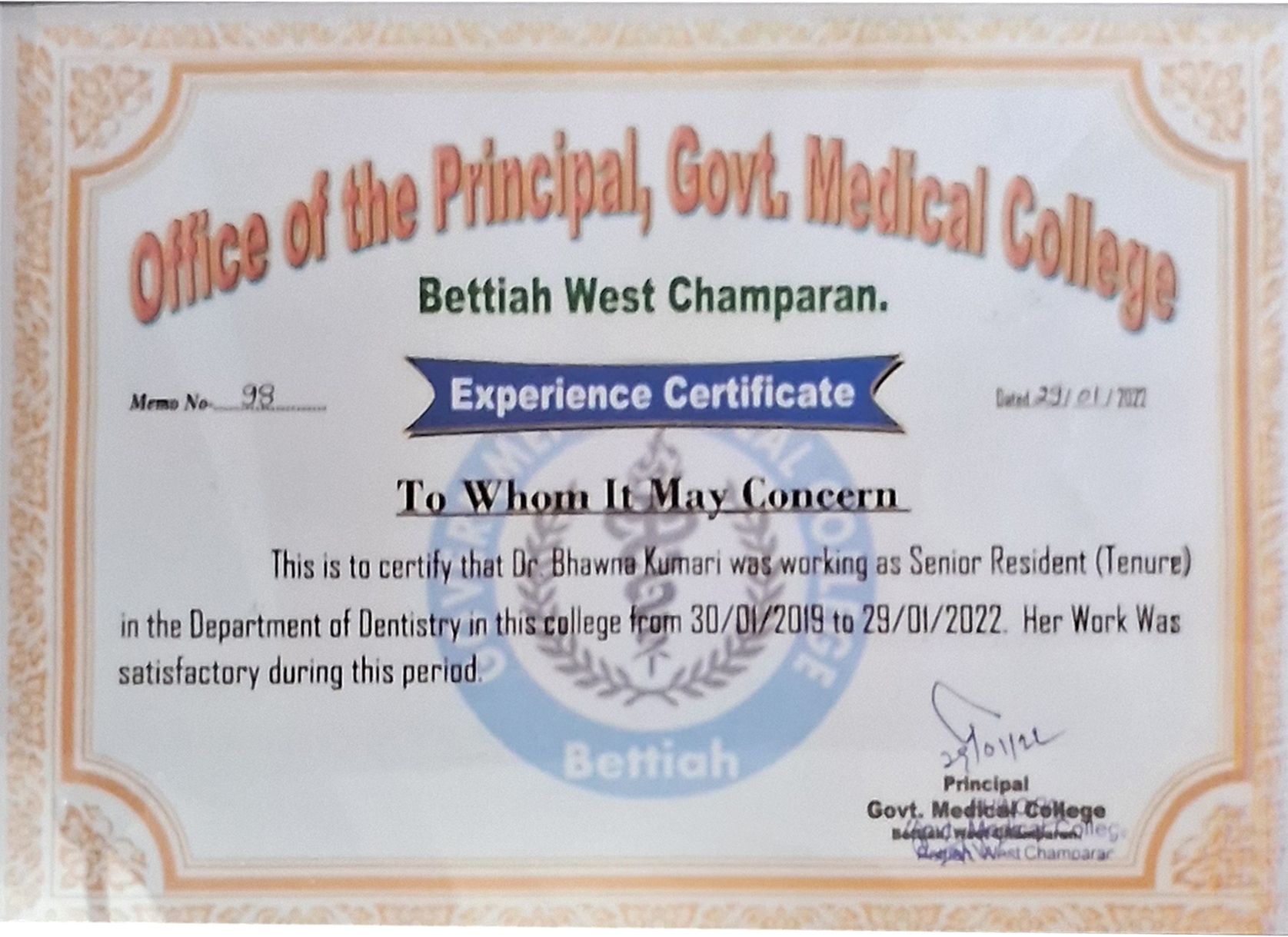 Dr. Bhawna Kumari Prosthodontic Registration - 4
